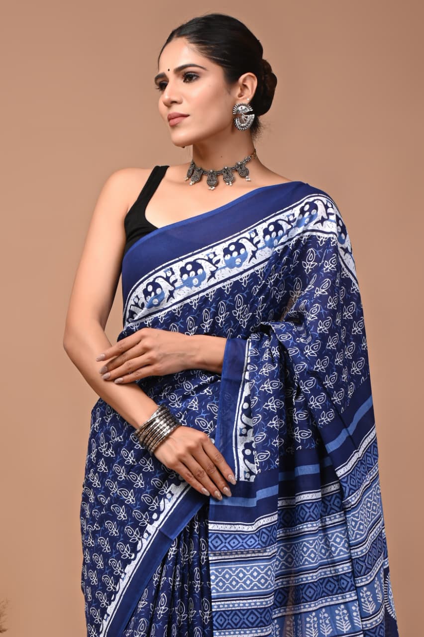 Jaipuri Printed Cotton Mulmul Sarees
