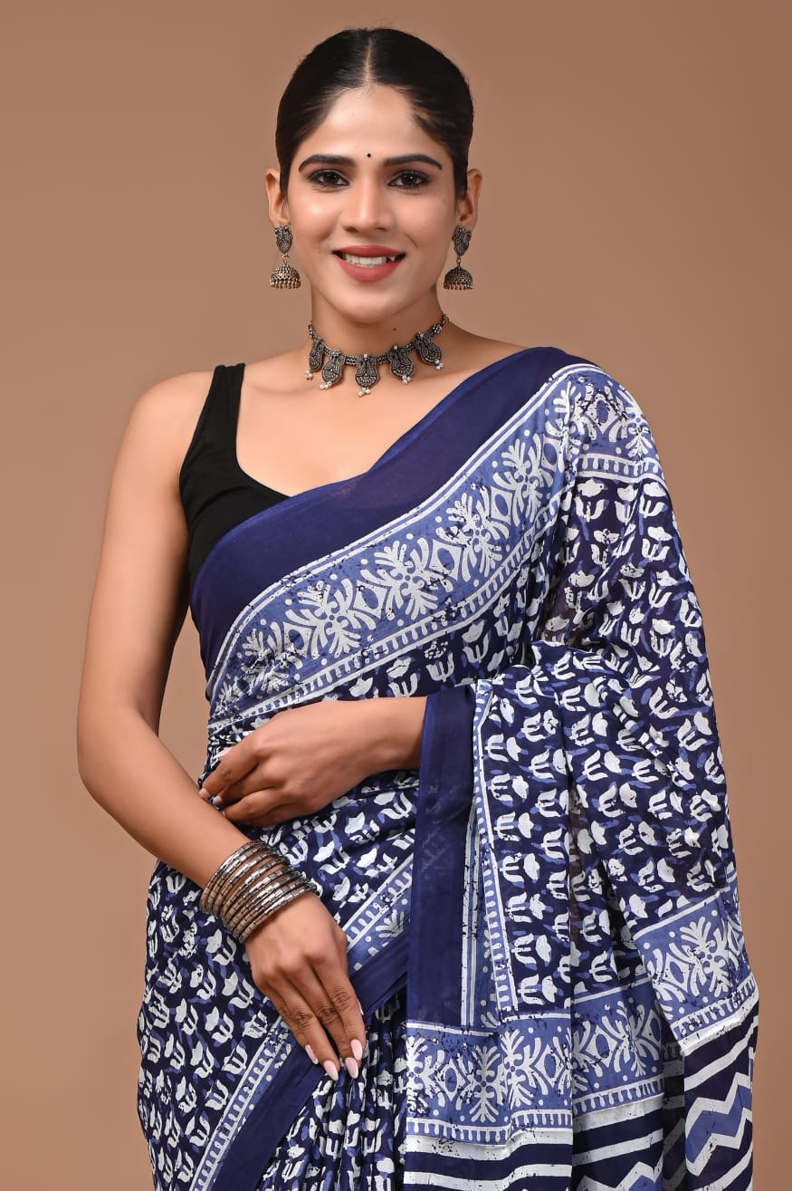 Jaipuri Printed Cotton Mulmul Sarees