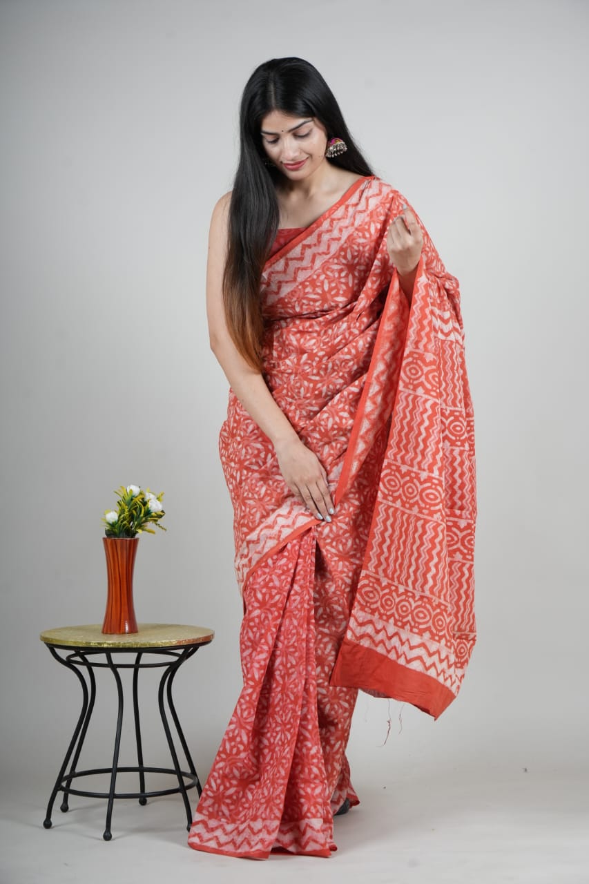 Cotton Mulmul  Printed  Saree