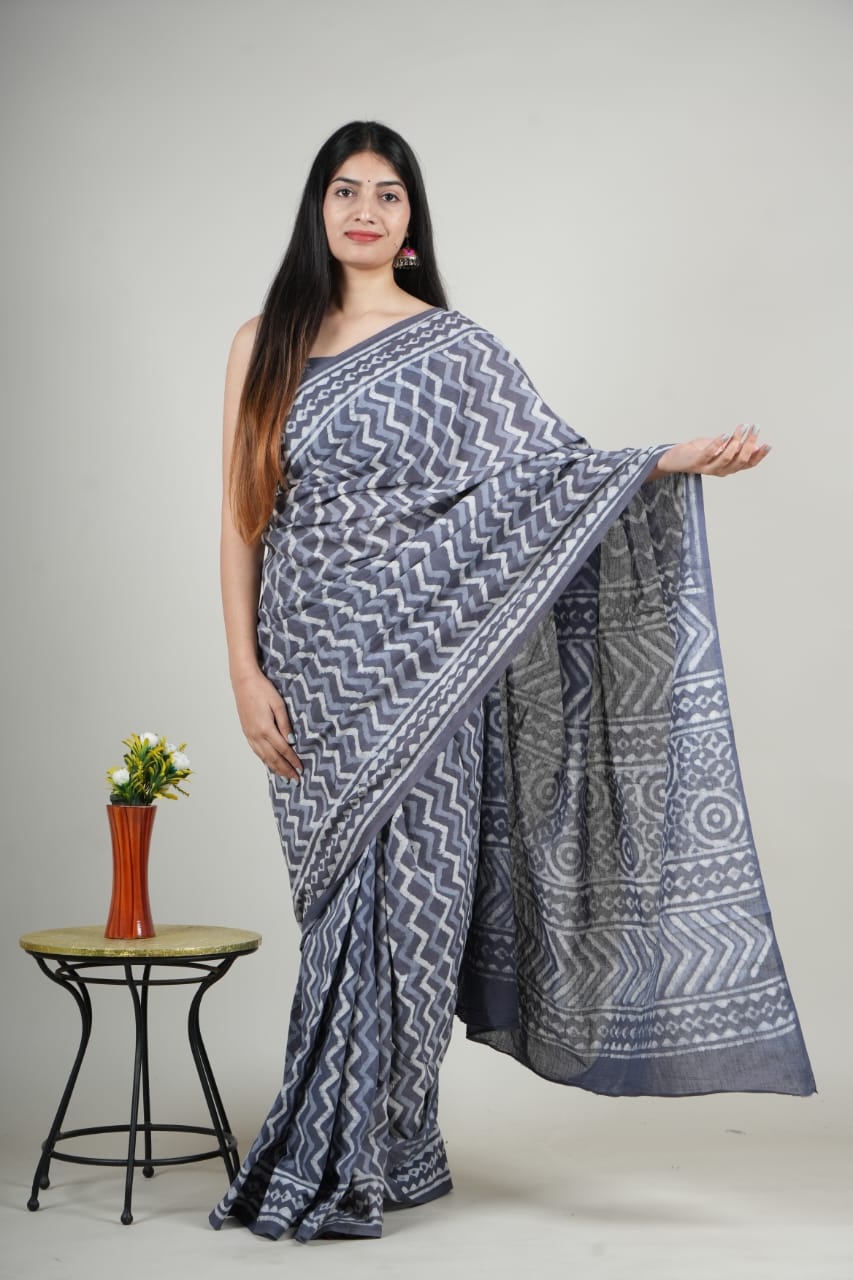Cotton Mulmul  Printed  Saree